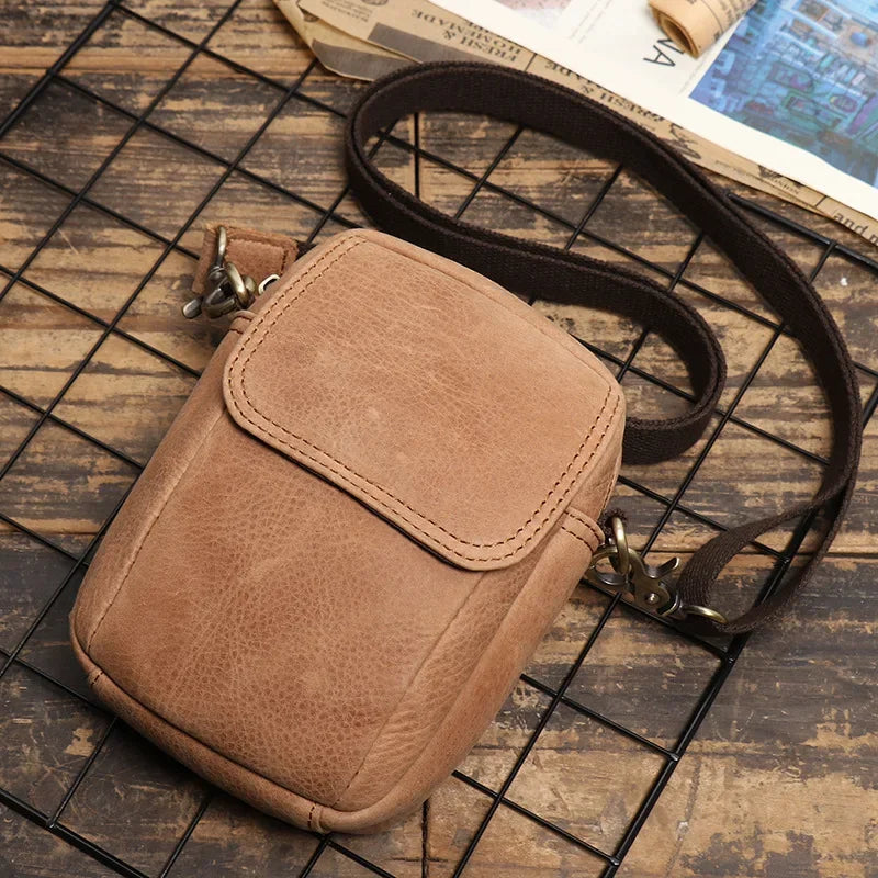 Men's Genuine Leather Shell Bag Luxury Small Shoulder Bag Multi Functional Crossbody Cow Leather High Quality Phone Bag Unisex