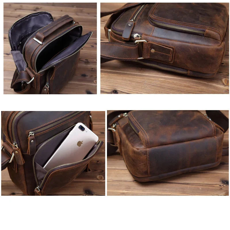 Free shipping Brand Men's bags Crazy horse leather classic shoulder bags Luxury designer bags Large capacity Ipad Handbags