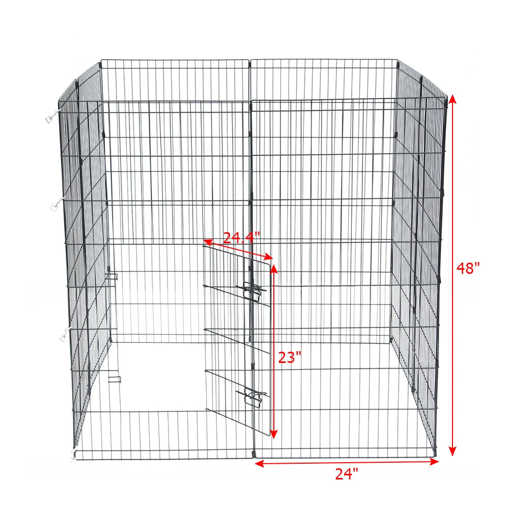 48" Tall Iron Wire Fence Playpen Pet Dog Cat Folding Exercise Yard 8 Panel Metal Play Pen with Door Black[US-Stock]