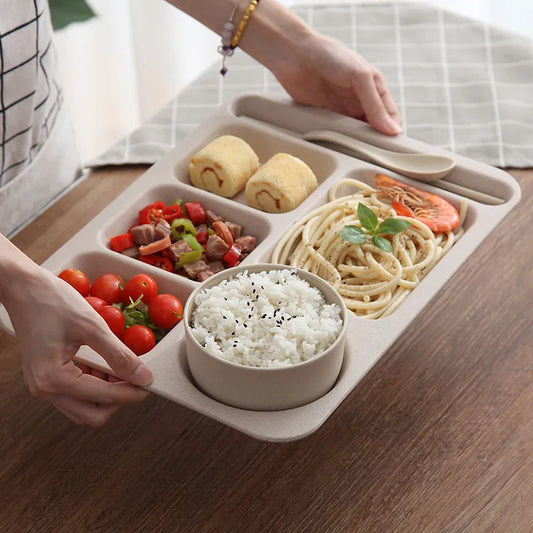 Fast Food Plate Student Meal Plate Divided Canteen Meal Plate Anti-fall Household Meal Plate Separation Plate Bowl Cup Set