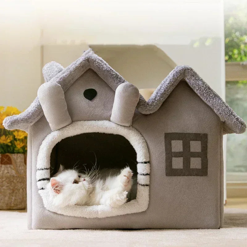 Double Top Cat Dog Bed Foldable Pet Sleepping Bed Removable and Washable Cat House Kennel for Dog House Indoor Cat Nest Pet Tent