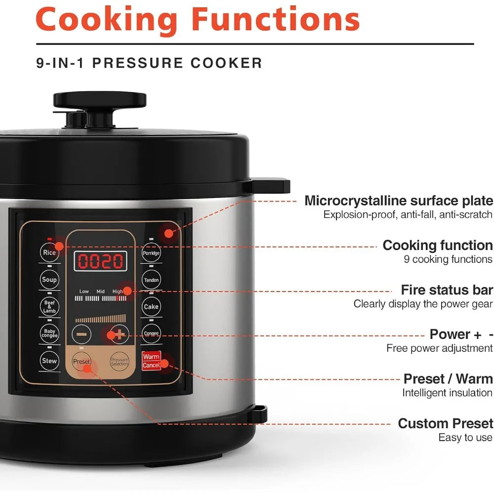 Programmable Instant Cooker Pressure Pot with Slow Cooker,Including Stir-fry, Rice Cooker, Yogurt Maker