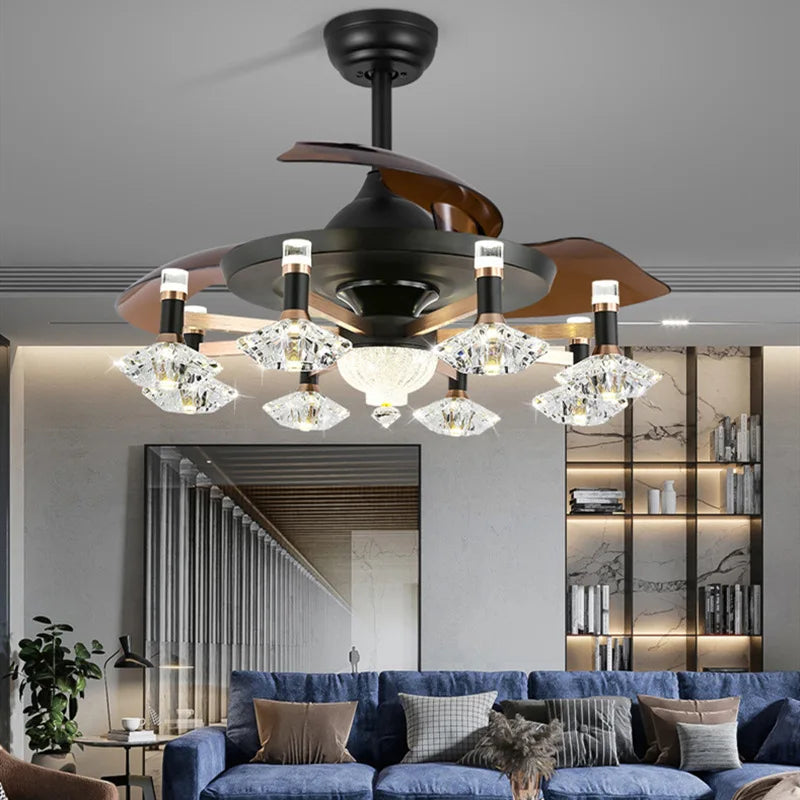 Led Celing Fan Pendant Lamp Light Chandelier Art European invisible living room Nordic creative bedroom dining room retro