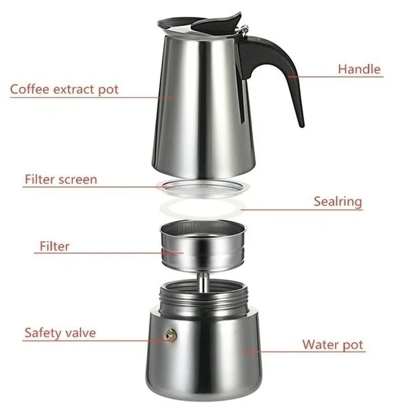 Portable Coffee Makers Italian Top Mocha Espresso Cafeteira Percolator 100/200/300/450 ML Stovetop Coffee Pot