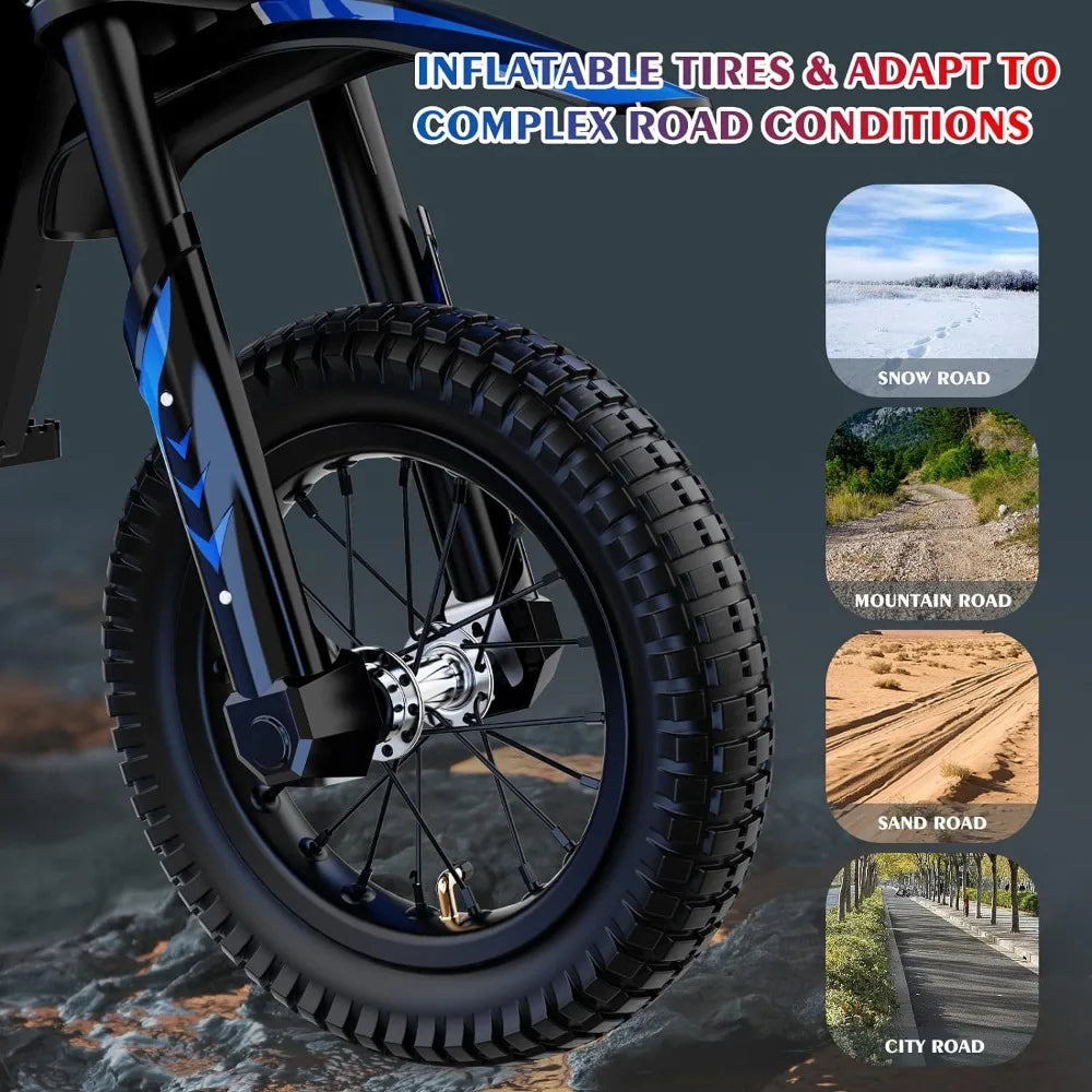 Electric Dirt Bike,300W Electric Motorcycle,15.5MPH & 9.3 Miles Long-Range,3-Speed Modes Motorcycle