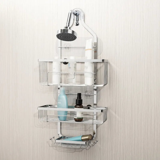 Bathroom Shelf Without Drilling Hanging Shower Organizer Storage Shelves WC Storage Rack Bathroom Accessories With Towel Hook