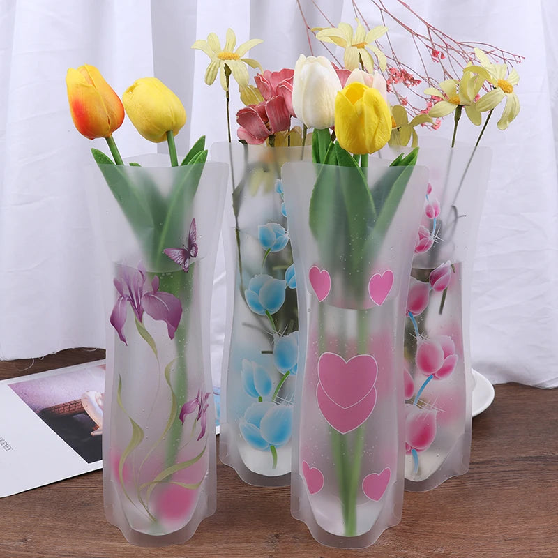 27 X 12cm Home Freshness PVC Plastic Foldable Transparent Vase Flowers Jardiniere Flower Arrangement Vase