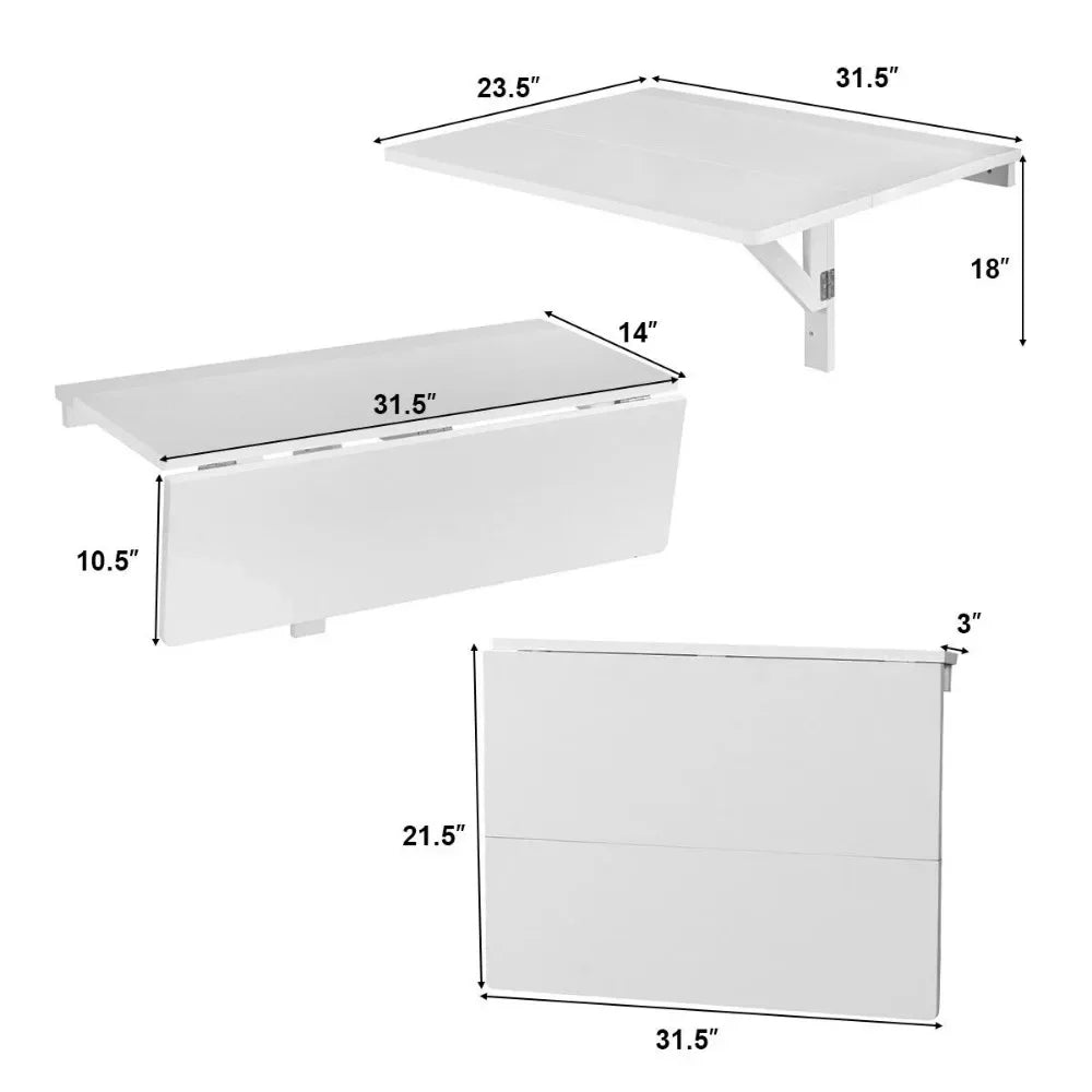 Gymax White Wall-Mounted Drop-Leaf Table Folding Kitchen Dining Table Desk Space Saver