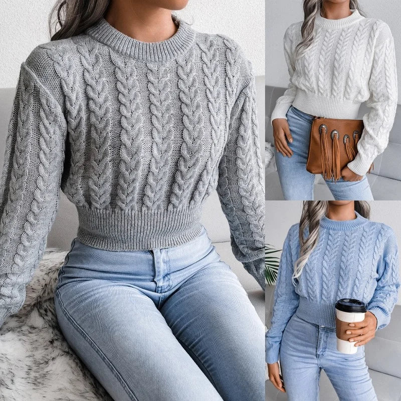 Autumn twist knit Sweater women pullovers winter new waist knitted Short long sleeve sweater women's clothing  2022 jumpers tops