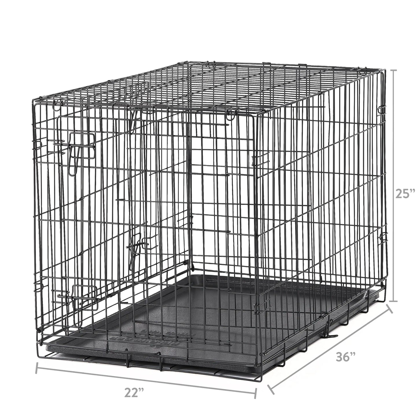 Double-Door Folding Metal Wire Dog Crate with Divider and Tray, Large, 36"