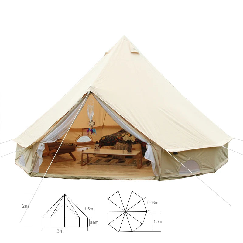 3m 4m 5m 6m 7m Waterproof Cotton Canvas Glamping Luxury Yurt Double Wall Bell Tent