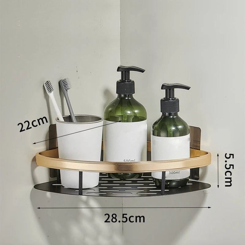 No Punching Bathroom Shelf Wall Mounted Kitchen Organizer Stainless Steel Bathroom Basket Shampoo Rack Bathroom Accessories