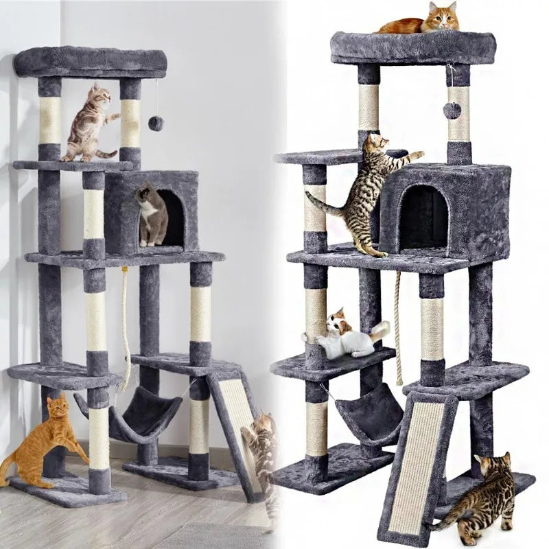 63" H Cat Tree Tower with Hammock and Scratching Posts, cat tower  cat tree tower