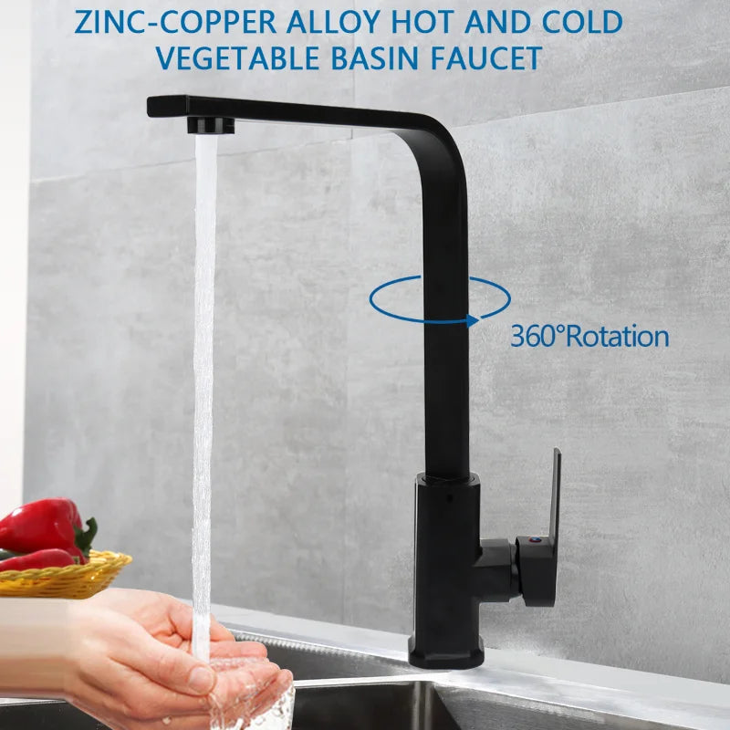 Black/Brushed Nickle Kitchen Faucet Hot And Cold Water Mixer 360 Degree Rotating Vessel Sink Tap Wall Mounted for