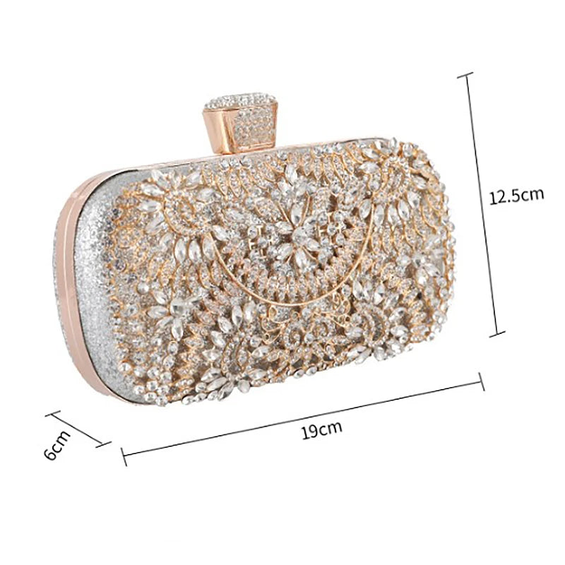 Women's Evening Clutch Bag for Wedding Clutch Purse Chain Shoulder Bag Small Party Handbag with Handle - Silver