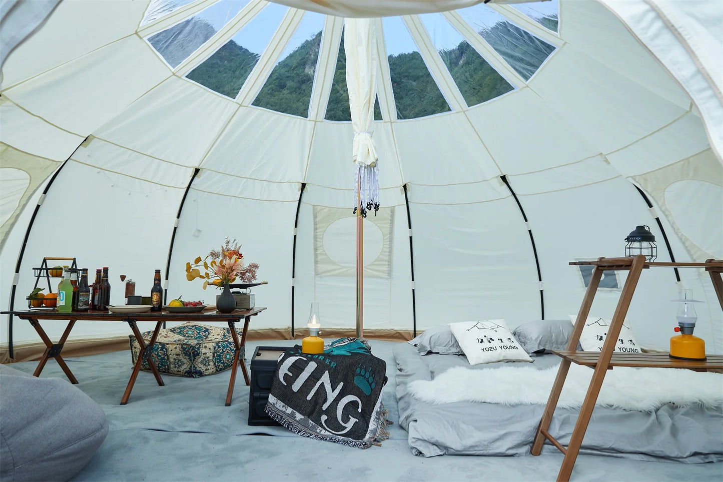 Glamping tent factory luxury camping tent house for custom size glamping cotton canvas stargazing yurt bell tent