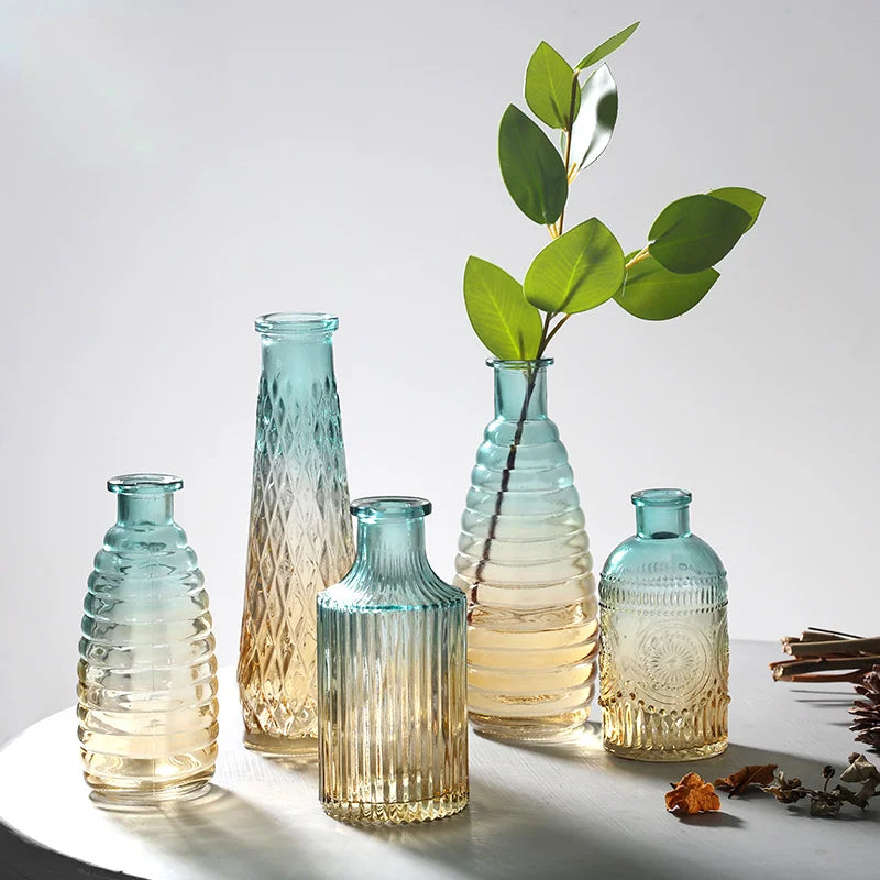 Home Decor Glass Vase Decoration Retro Table Plant Hydroponic Container Desktop Flower Bottles Vases Ornaments Florero Aesthetic