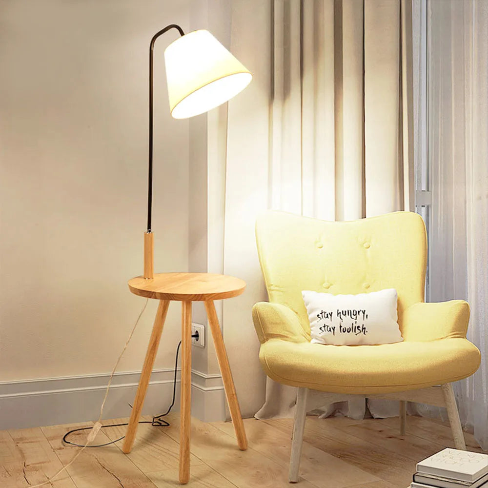 Modern solid wood floor lamp cotton lampshade E27 lamp head coffee table design floor lamp living room bedroom hotel decorative