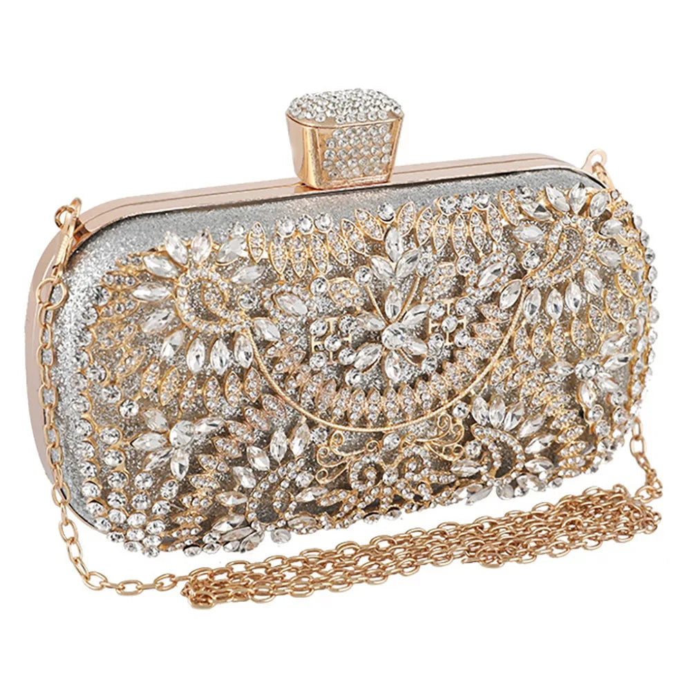 Women's Evening Clutch Bag for Wedding Clutch Purse Chain Shoulder Bag Small Party Handbag with Handle - Silver