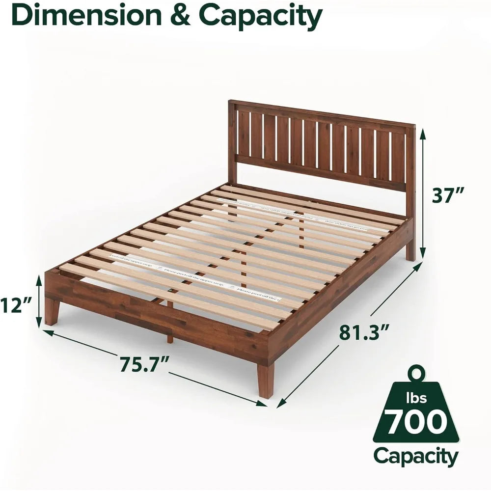 Deluxe Wood Platform Bed Frame With Headboard / Wood Slat Support / No Box Spring Needed / Easy Assembly King Frane Bedroom Home