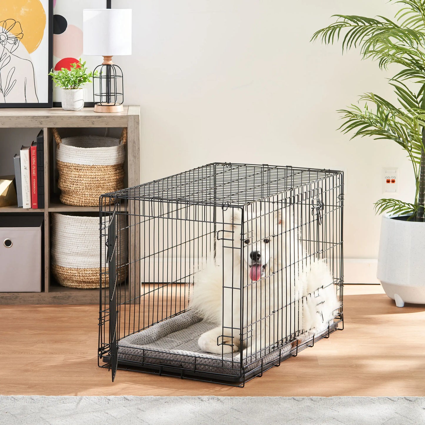 Double-Door Folding Metal Wire Dog Crate with Divider and Tray, Large, 36"