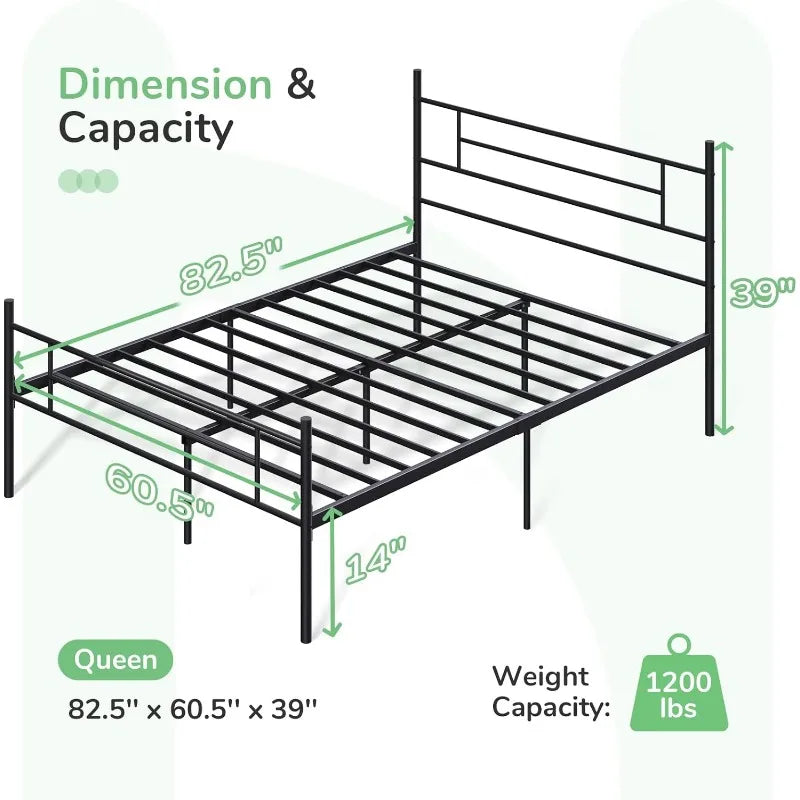 Metal Queen Bed Frame with Headboard and Footboard, 14 Inch Platform Bed Frame with Storage Bedframe  Armarios De Dormitorio