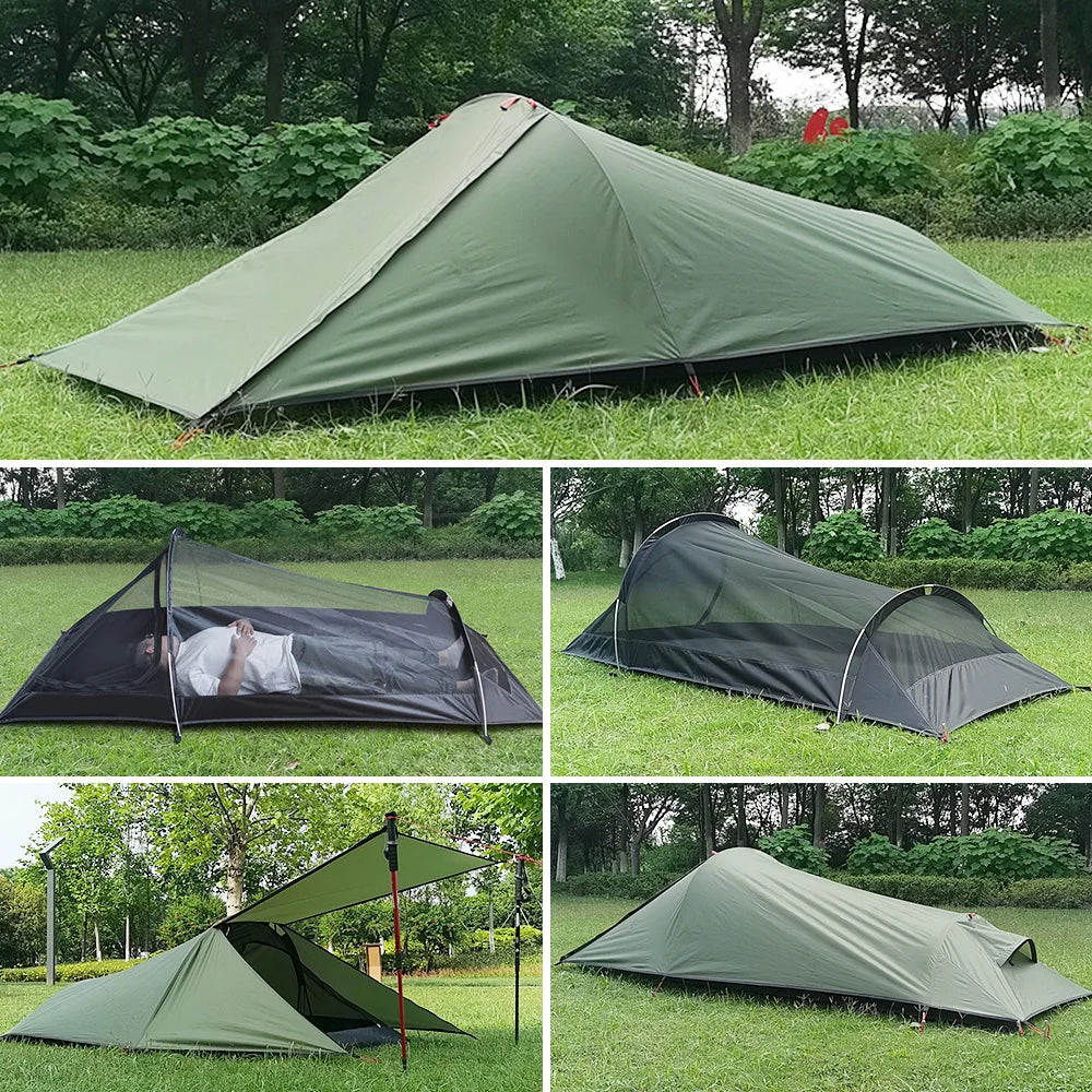 Ultralight Outdoor Camping Tent 1 Person Camping Tent Water Resistant Tent Aviation Aluminum Support Portable Sleeping Bag Tent