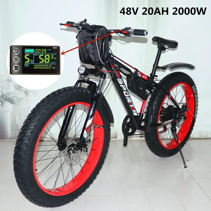 1000W 2000W power mountain bike lithium electric bicycle 48V 20Ah electric bicycle eBike electric bicycle electric snowmobile