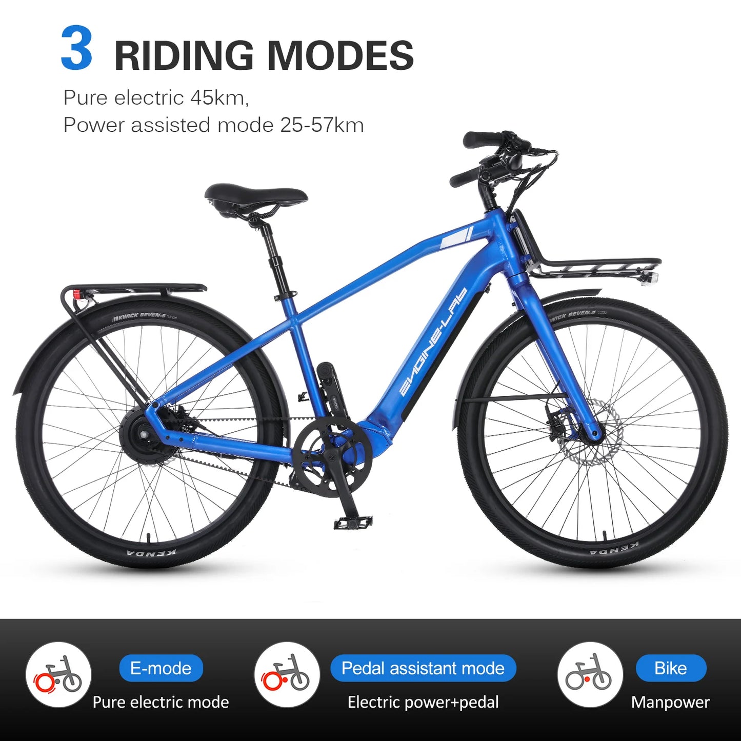 27.5'' Ebike 48V 14AH Electric Bicycle with 20mph Top Speed 45km Pure Elertic Power Range Headlight Taillight Cycling Bike