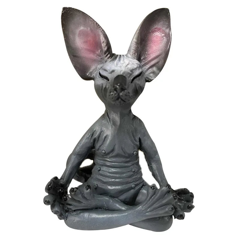 Whimsical Buddha Sphynx Cat Figurine Meditation Yoga Happy Cat Decor Art Sculptures Outdoor Garden Statues Figurines