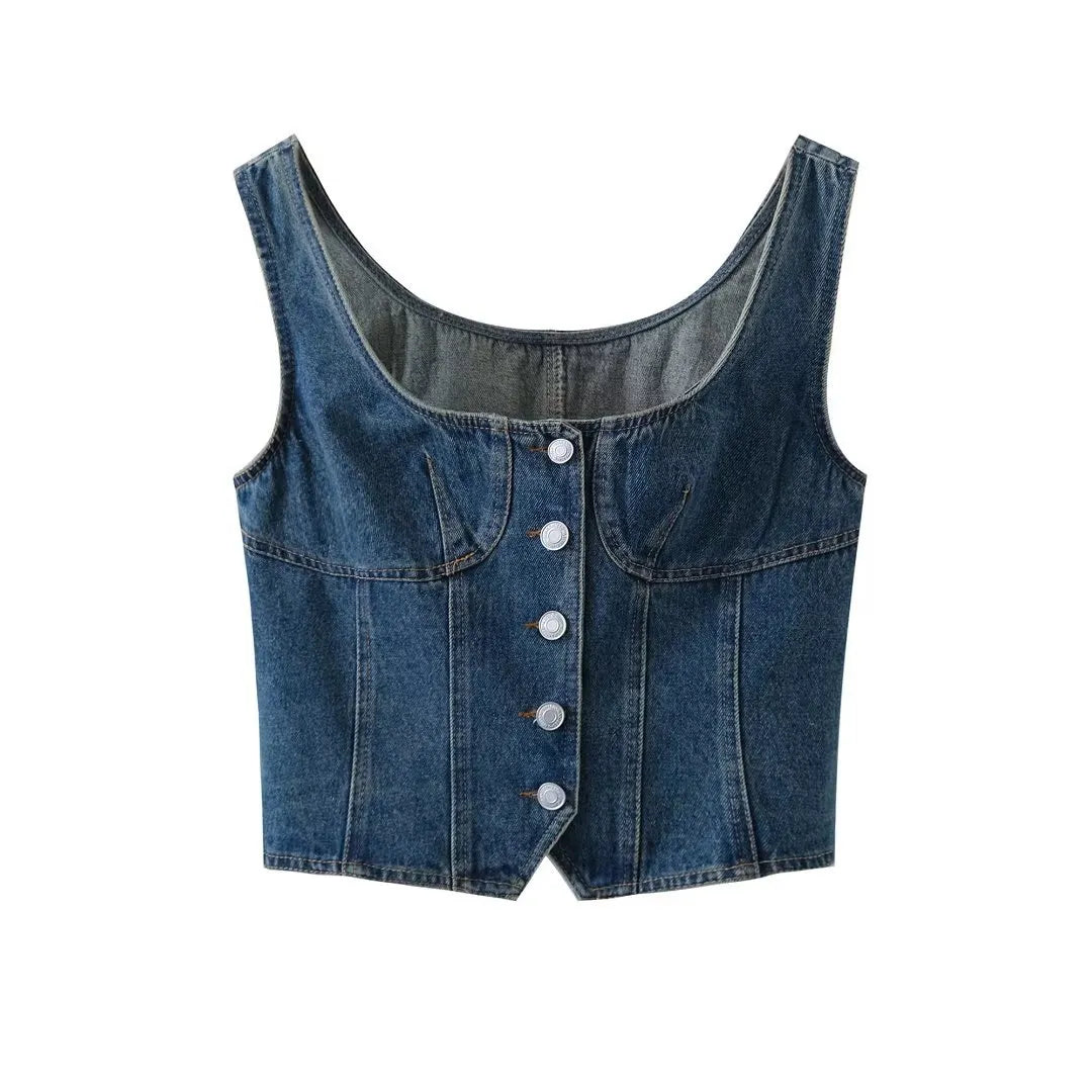 2023 Summer New Women's Vintage Denim Tank Top  korean fashion clothing  tops women  crop  cute tops