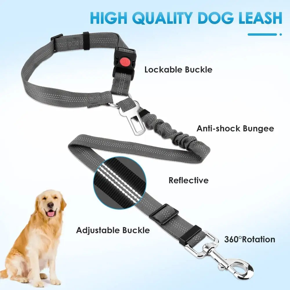 Dog Car Seat Belt Headrest Restraint Adjustable with Elastic Bungee Buffer Durable Headrest Pet Seat Belt Dog Car Safety Harness