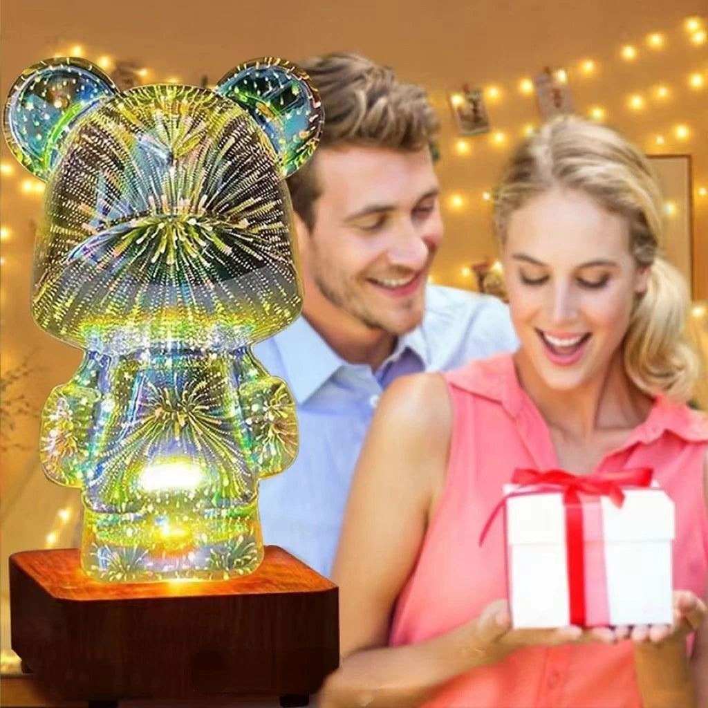 3D Bear LED Atmosphere Light, Animal Statue Firework Night Light RGB Projector Accessories Bedroom Romantic Decorative Sculpture