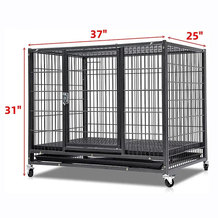 wholesale cheap high quality commercial metal 6ft dog stainless steel kennel breeding black cage with wheels for large dogs