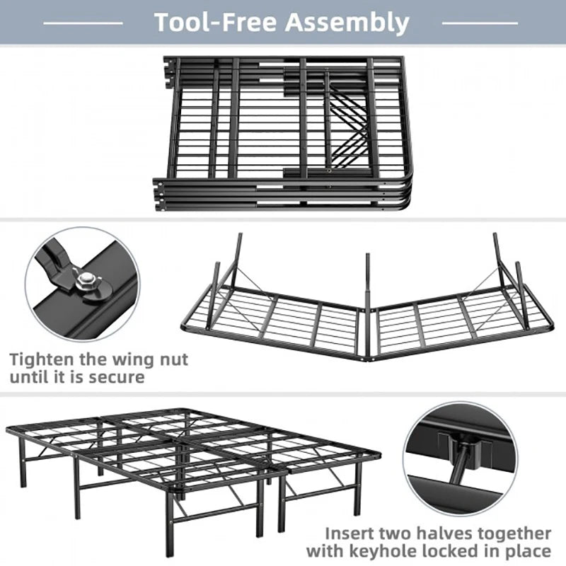 14 Inch Foldable Metal Platform Bed Tool-Free Assembly Bedroom Bedframes Bedroom Furniture