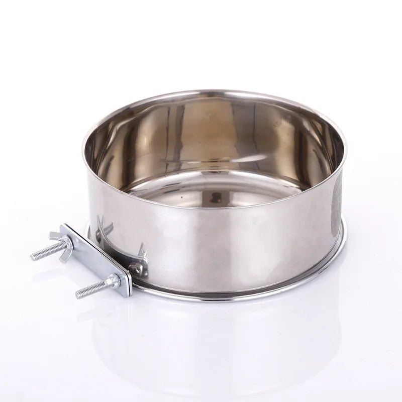 Pet Dog Bowl Stainless Steel Coop Cups with Clamp Holder Detached Dog Cat Cage Kennel Hanging Bowl Metal Food Water Bowl