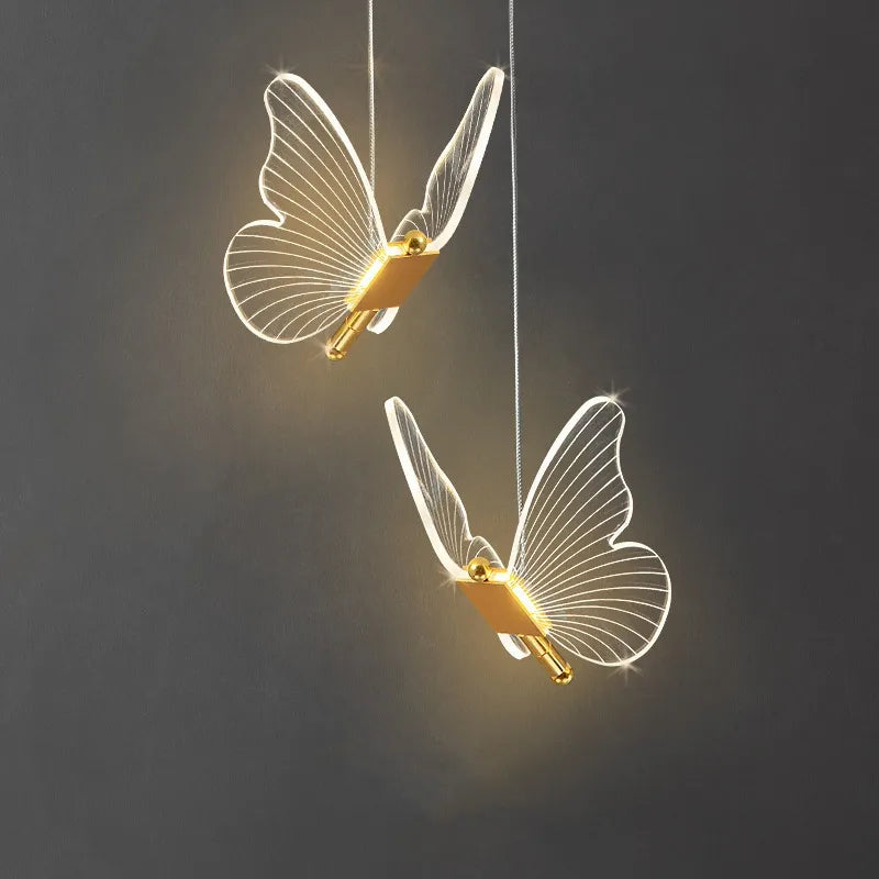 Butterfly Style LED Chandelier Pendant Lights Bedroom Bedside Background Acrylic Hanging Lamps Home Decor Celing Fixtures Lustre