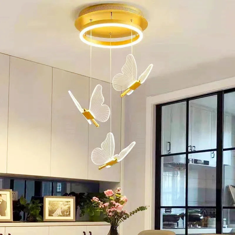 Modern Butterfly Led Pendant Lamp Chandelier Lighting Bedroom Bedside Background Acrylic Home Decor Hanging Celing Light