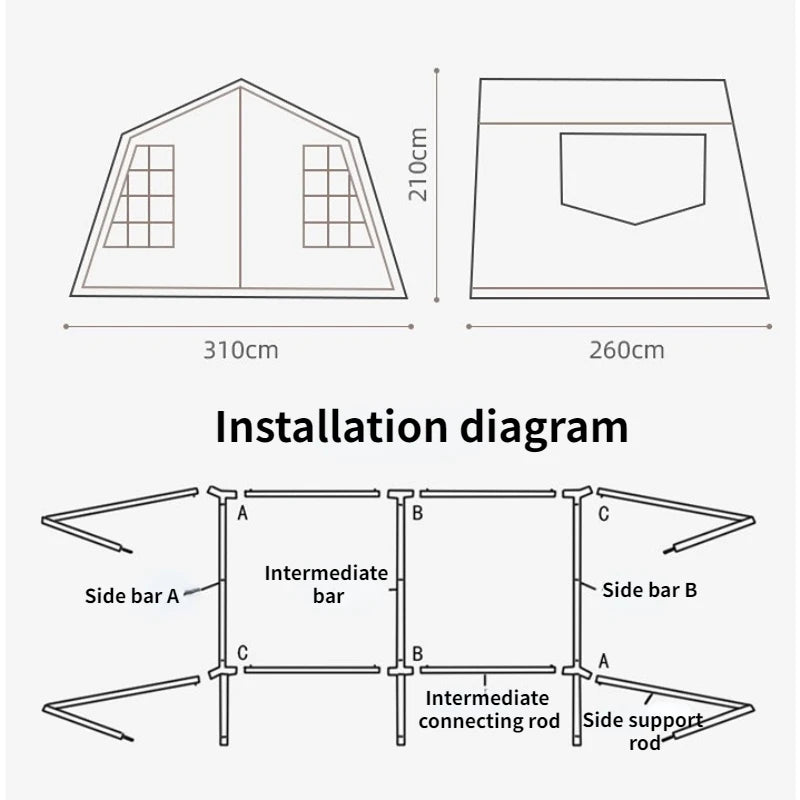 5-8 Person Windproof Rainproof Sunscreen Outdoor Campground Two-color Luxury Large Family Thickened Hiking Picnic Travel Tent