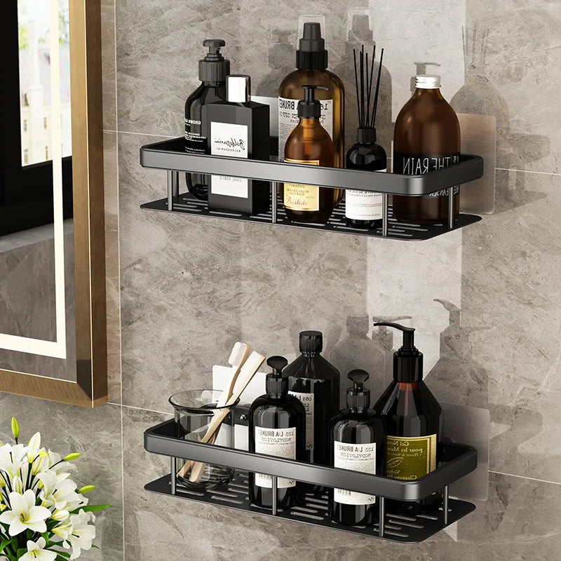 Bathroom Shelves Aluminum Alloy No-drill Wall Mount Corner Shelf Shower Storage Rack Holder Toilet Makeup Organizer for Shampoo