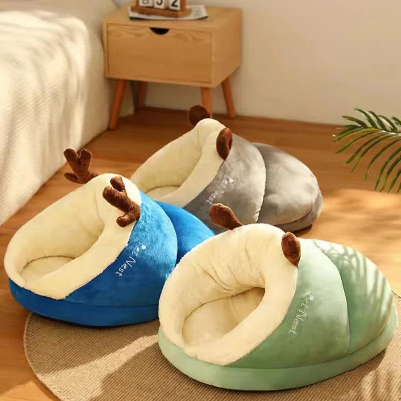 MADDEN Warm Small Dog Kennel Bed Breathable Dog House Cute Slippers Shaped Dog Bed Cat Sleep Bag Foldable Washable Pet House