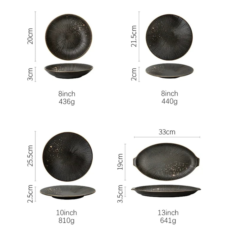 Phnom Penh Household Kitchen Tableware European Creative Steak Plate Black Ceramic Dishes Spoon  Bowl Dish Flatware Set