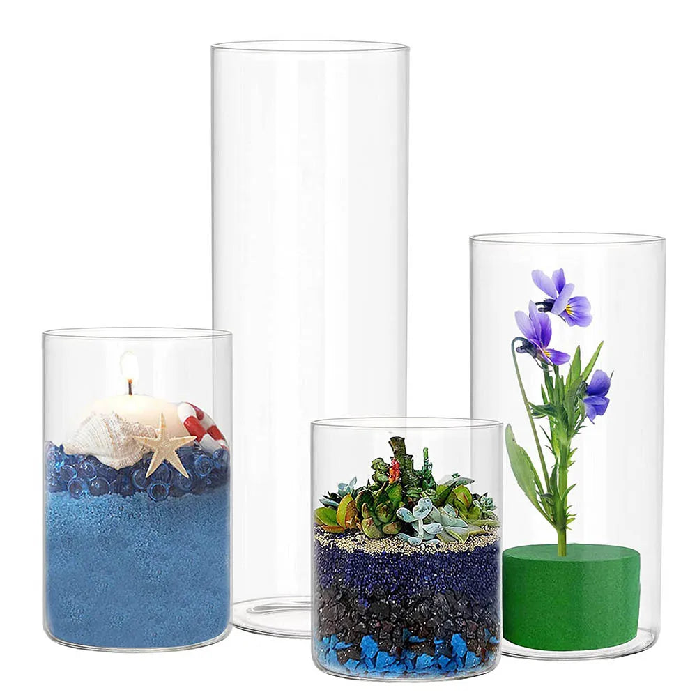 Transparent Glass Hydroponic Vase Modern Small Cylinder Flower Centerpiece Vases Use for Floral Wedding Home Decoration