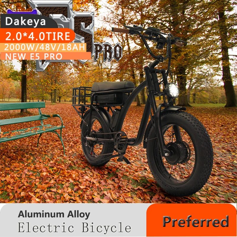 Dakeya Black Men's Bike 2000W Fat Tire Electric Bike 48V 18AH E5 Mountain Bike New Luxury Style Double Wheel Drive Cycling