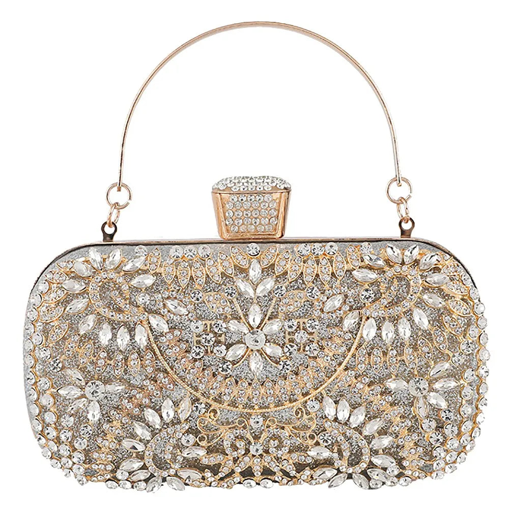 Women's Evening Clutch Bag for Wedding Clutch Purse Chain Shoulder Bag Small Party Handbag with Handle - Silver