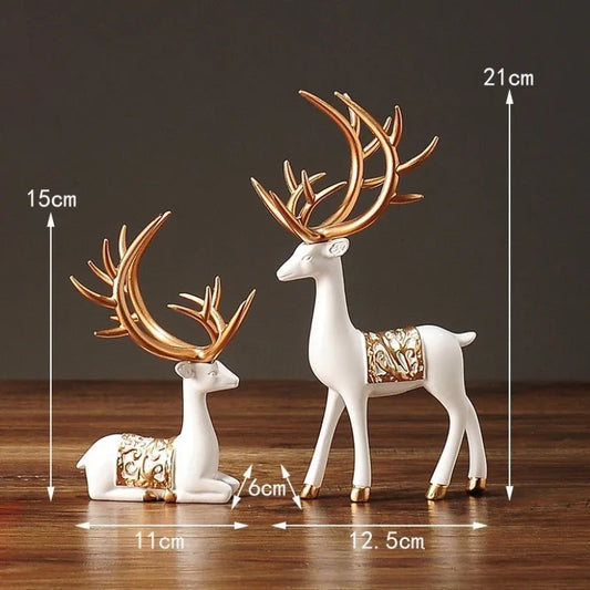 2Pcs Christmas Reindeer Sculpture Geometric Resin Sitting Standing Elk Deer Figurine Christmas Ornament Home Living Room Decor