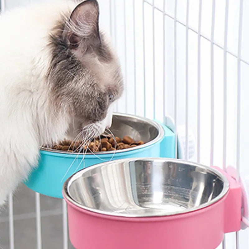 Removable Stainless Steel Pet Kennel Cage Hanging Food Bowls and Water Feeder for Puppy Small Medium Dog Cat Rabbit Ferret