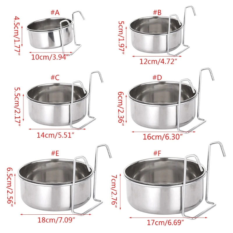 Stainless Steel Hanging Pet Bowls for Dogs & Cats Cage, Kennel, and Crate Feeder Dish for Food and Water Multi Sizes