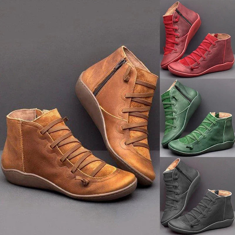 2019 New Women's PU Leather Ankle Boots Women Winter Cross Strappy Vintage Women Punk Boots Flat Ladies Shoes Woman Botas Mujer