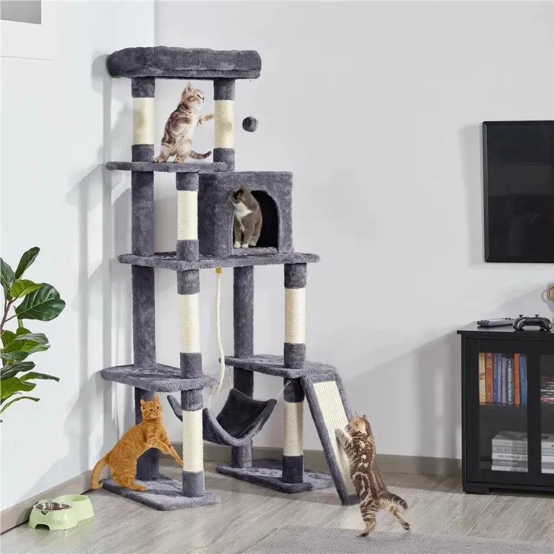 63" H Cat Tree Tower with Hammock and Scratching Posts, cat tower  cat tree tower